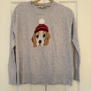 Loft Dog in Hat Wool Blend Grey Long Sleeve Pullover Sweater XS Beagle Christmas